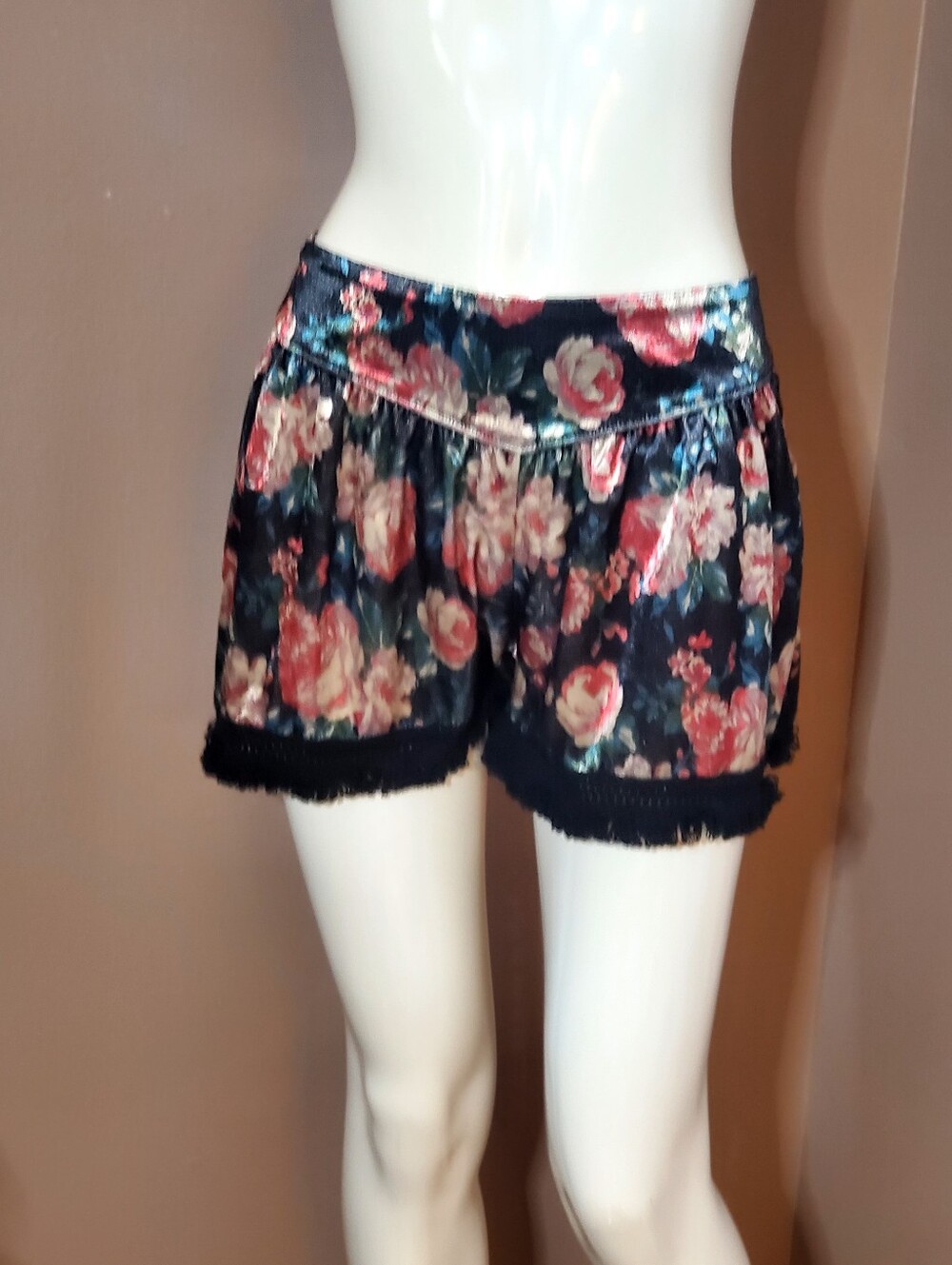 BAND OF GYPSIES Velour Fringed Shorts Size M